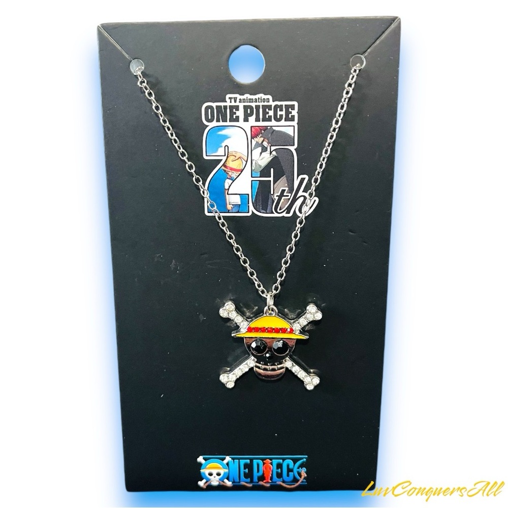 One Piece Straw Hat Crew Jolly Roger Rhinestone Necklace